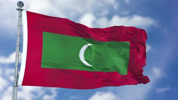 Maldív-szigetek zászló kék égen — Stock videók