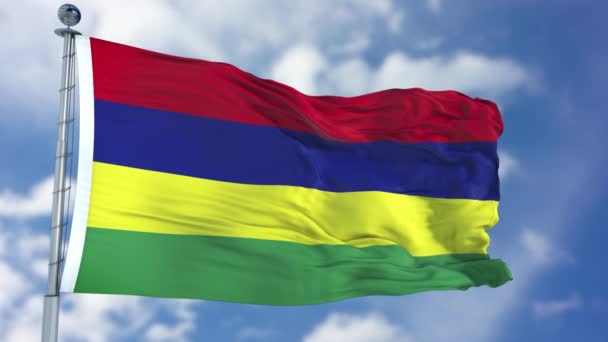 Mauritius Flag in a Blue Sky — Stock Video