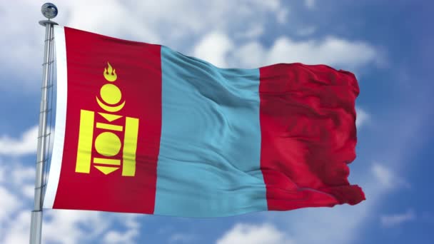 Bandera de Mongolia en un cielo azul — Vídeos de Stock