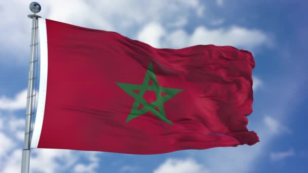 Bandeira de Marrocos em um céu azul — Vídeo de Stock