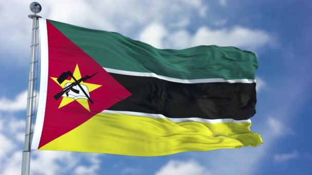 在蓝天上的莫桑比克旗帜 — 图库视频影像