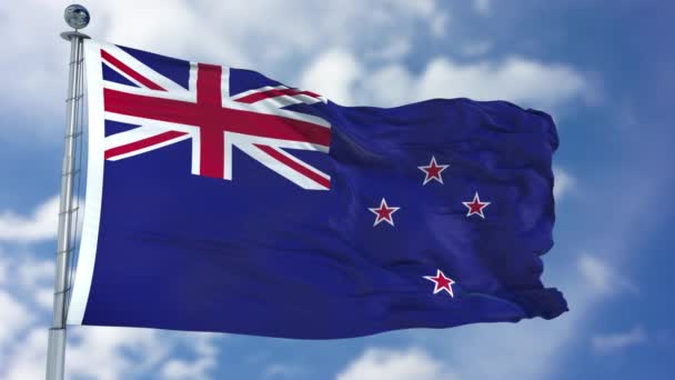 New Zealand Flag in a Blue Sky — Stock Video