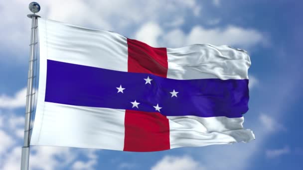 Vlag van de Nederlandse Antillen in een blauwe hemel — Stockvideo