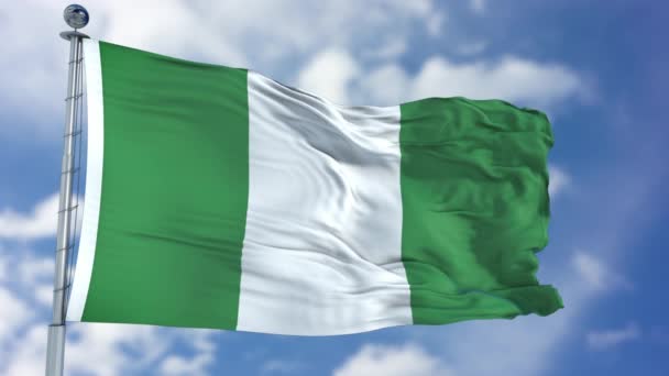 Nigeria Drapeau dans un ciel bleu — Video