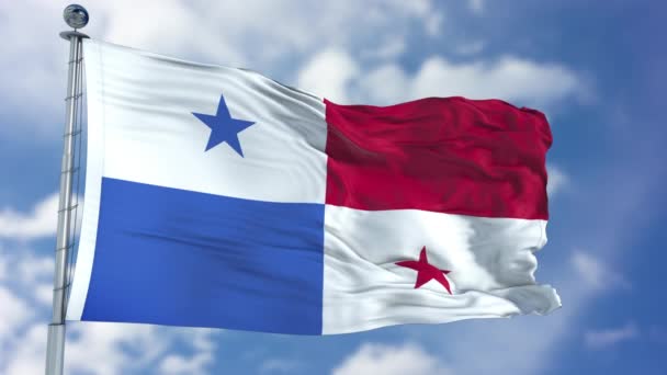 Panama, CA - Avril, 2017 : Le drapeau du Panama dans un ciel bleu — Video