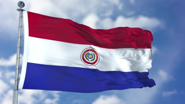 Bandera de Paraguay en un cielo azul — Vídeo de stock