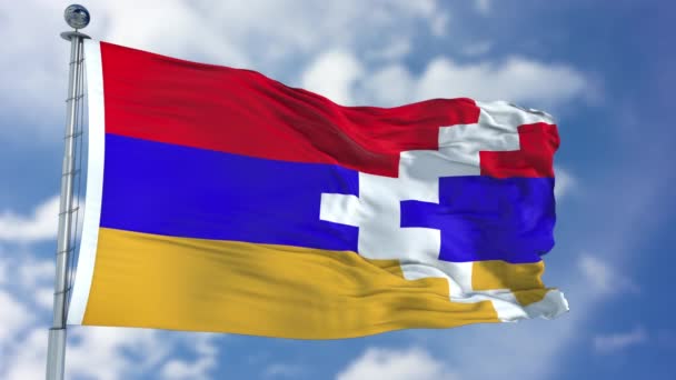 Republiek Artsach vlag in een blauwe hemel — Stockvideo