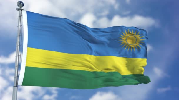 Bandeira de Ruanda em um céu azul — Vídeo de Stock