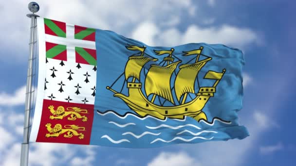 Drapeau Saint-Pierre-et-Miquelon dans un ciel bleu — Video