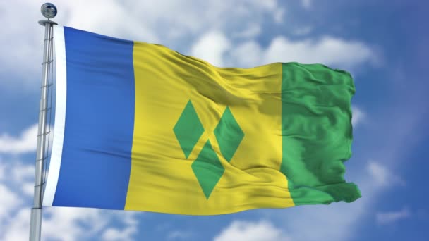 Άγιος Βικέντιος και Γρεναδίνες σημαία σε ένα καταγάλανο ουρανό — Αρχείο Βίντεο