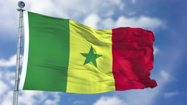 Szenegál zászló kék égen — Stock videók