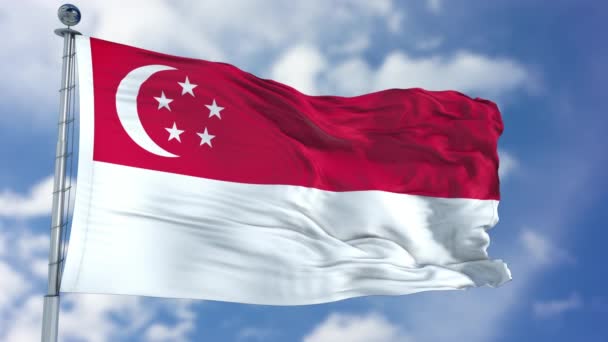 Bandeira de Singapura em um céu azul — Vídeo de Stock