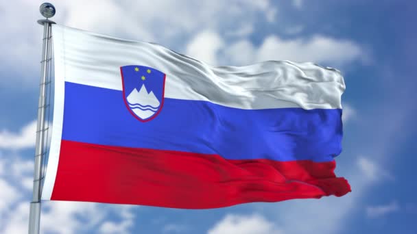 Slovenië vlag in een blauwe hemel — Stockvideo