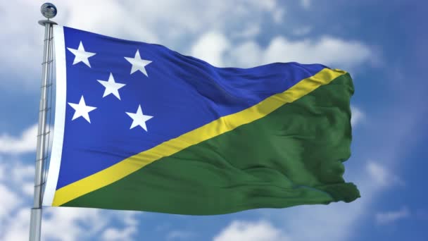 在蓝天下的所罗门群岛国旗 — 图库视频影像