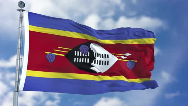 Bandeira da Suazilândia em um céu azul — Vídeo de Stock