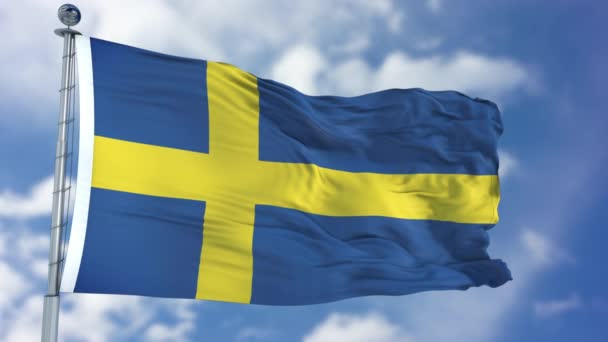 Suède Drapeau dans un ciel bleu — Video