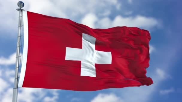 Mavi bir gökyüzü İsviçre bayrağı — Stok video