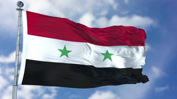 蓝色天空中的叙利亚旗帜 — 图库视频影像