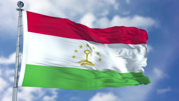 Флаг Таджикистана в голубом небе — стоковое видео