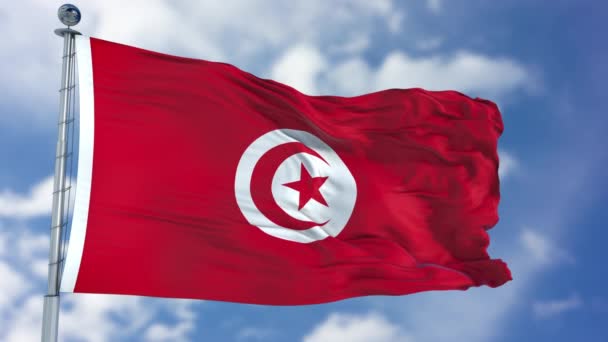 Bandera de Túnez en un cielo azul — Vídeos de Stock