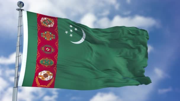 Bandeira do Turquemenistão em um céu azul — Vídeo de Stock