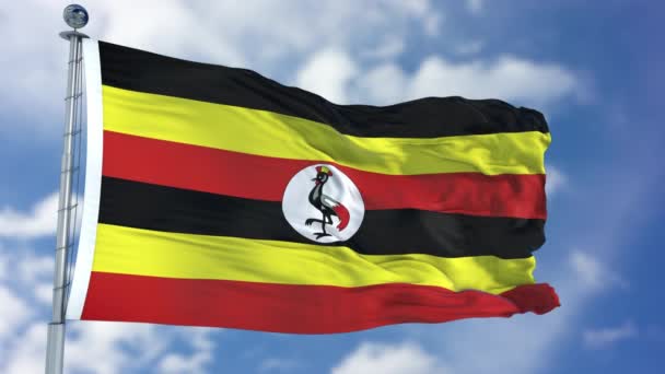 Mavi bir gökyüzü Uganda bayrağı — Stok video