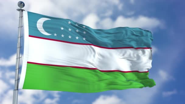 Ouzbékistan Drapeau dans un ciel bleu — Video
