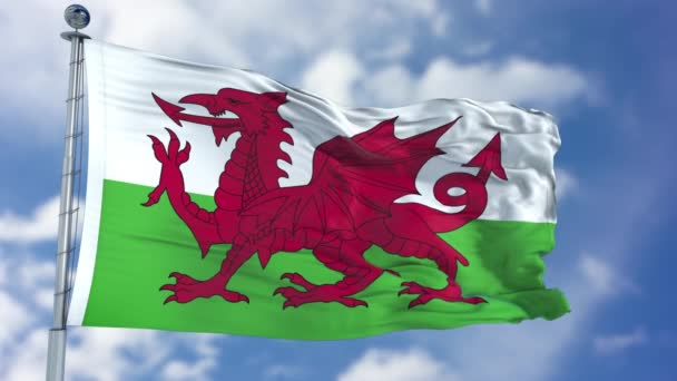 Σημαία Ουαλίας σε ένα καταγάλανο ουρανό — Αρχείο Βίντεο