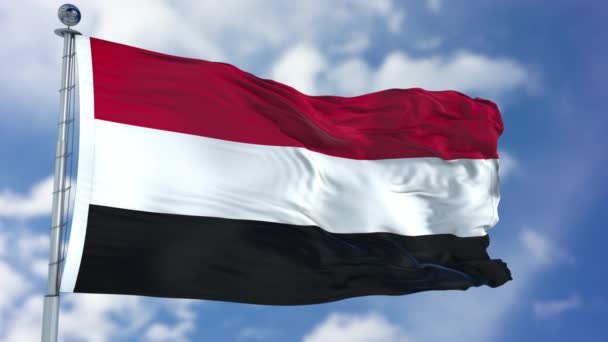 Bandera de Yemen en un cielo azul — Vídeos de Stock