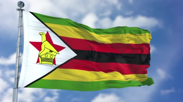 Drapeau du Zimbabwe dans un ciel bleu — Video