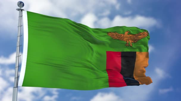 Drapeau de Zambie dans un ciel bleu — Video