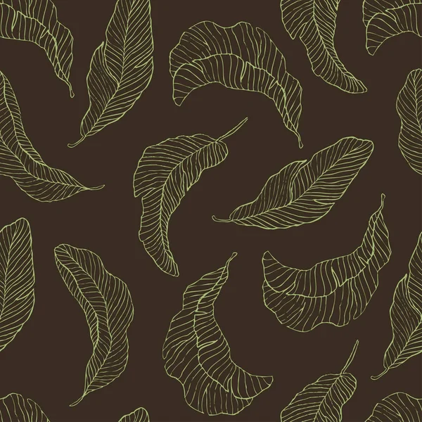 Varrat nélküli mintát. Banán leveleket fekete háttér. — Stock Vector
