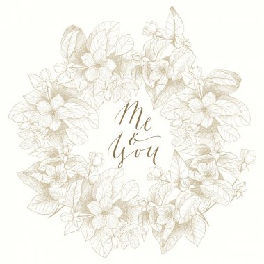 El çizimi sen ve hat vektör. Vintage çiçek arka plan