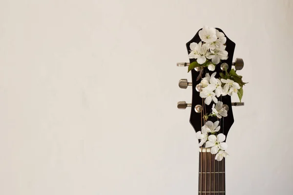 Part of the guitar with blossom cherry — Stock Photo, Image