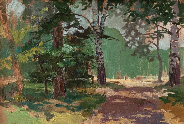 Resim gösteren yol ormanı üzerinde güzel yaz günü manzara. Sanat kavramı