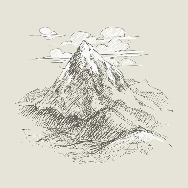 연필 스케치 산 봉우리. 빈티지 스타일의 상세한 그림입니다. 벡터 디자인. — 스톡 벡터