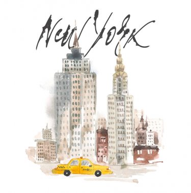 İzole el illüstrasyon New York çizimi. Suluboya kavramı.