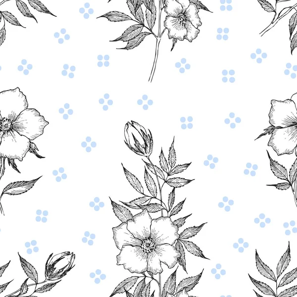 Schema senza soluzione di continuità. Fiore di illustrazione botanica vintage. Concetto di fiore. Concetto botanico. Design vettoriale . — Vettoriale Stock