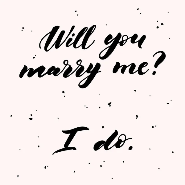 Kommer du gifta dig med mig bokstäver. Hand dras vektorillustration, gratulationskort, design, logotyp för Valentine s Day. — Stock vektor