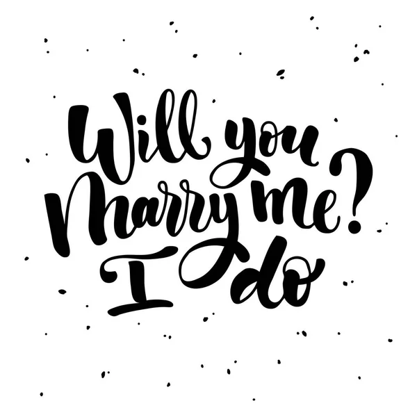 Kommer du gifta dig med mig bokstäver. Hand dras vektorillustration, gratulationskort, design, logotyp för Valentine s Day. — Stock vektor