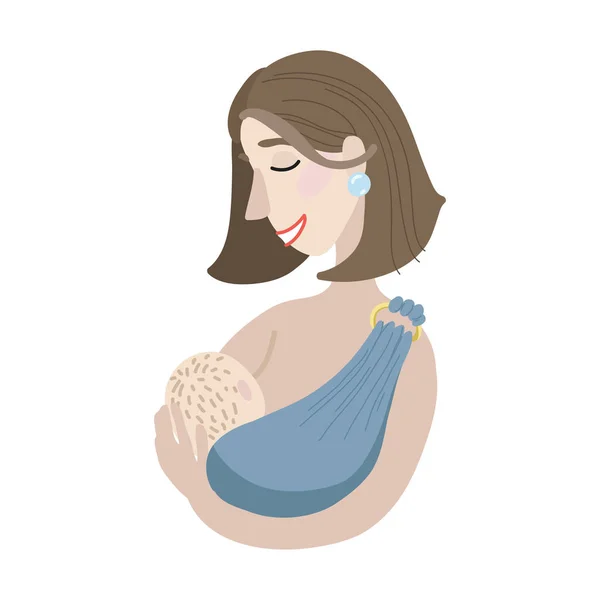 Icona circolare raffigurante la madre che allatta il suo bambino in fionda. Allattamento. Illustrazione vettoriale isolata su sfondo bianco. Stile piatto — Vettoriale Stock