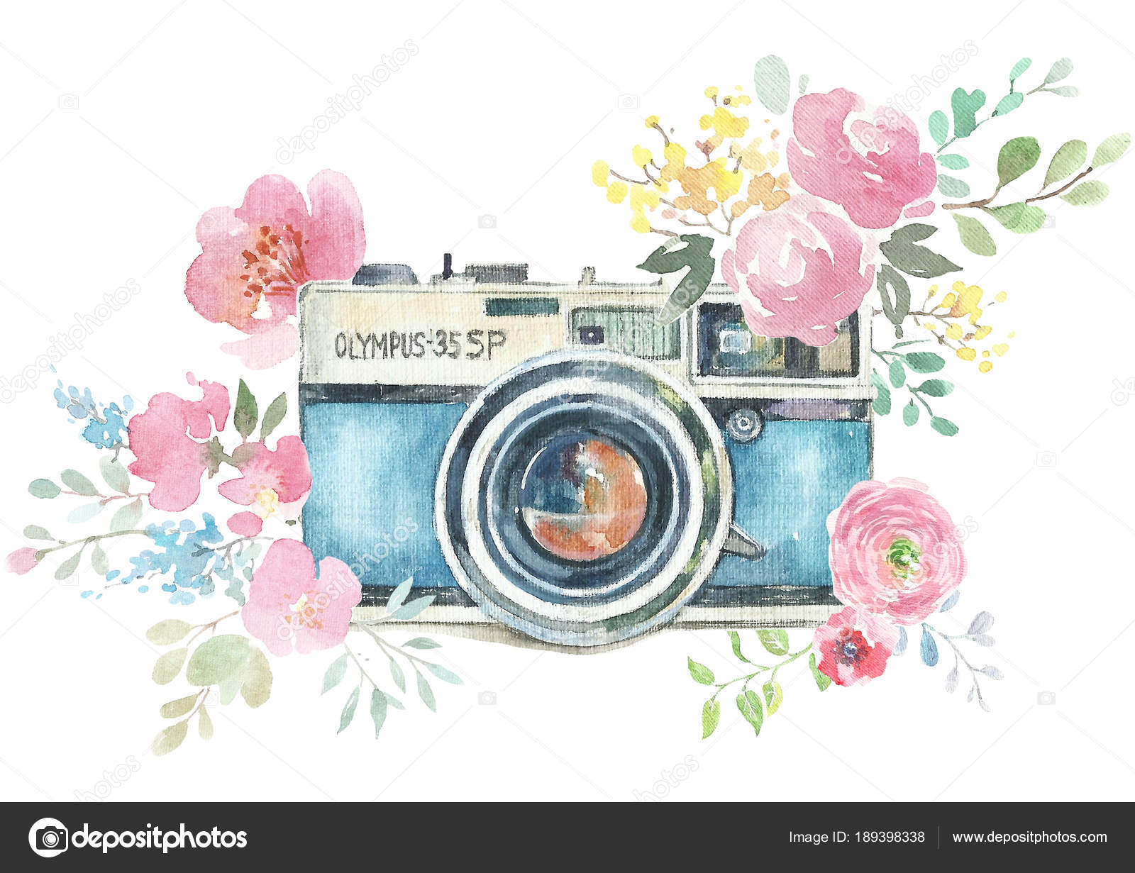 aguarela foto Câmera com flores esboço estilo ilustração, mão empate,  rabisco, retrô, vintage. ícone, logotipo, imprimir, sublimação, clipart. ai  gerado 25879214 Foto de stock no Vecteezy