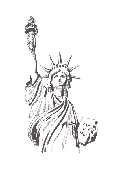 Esboço vetorial da Estátua da Liberdade Nova York dos EUA em ilustração —  Vetores de Stock