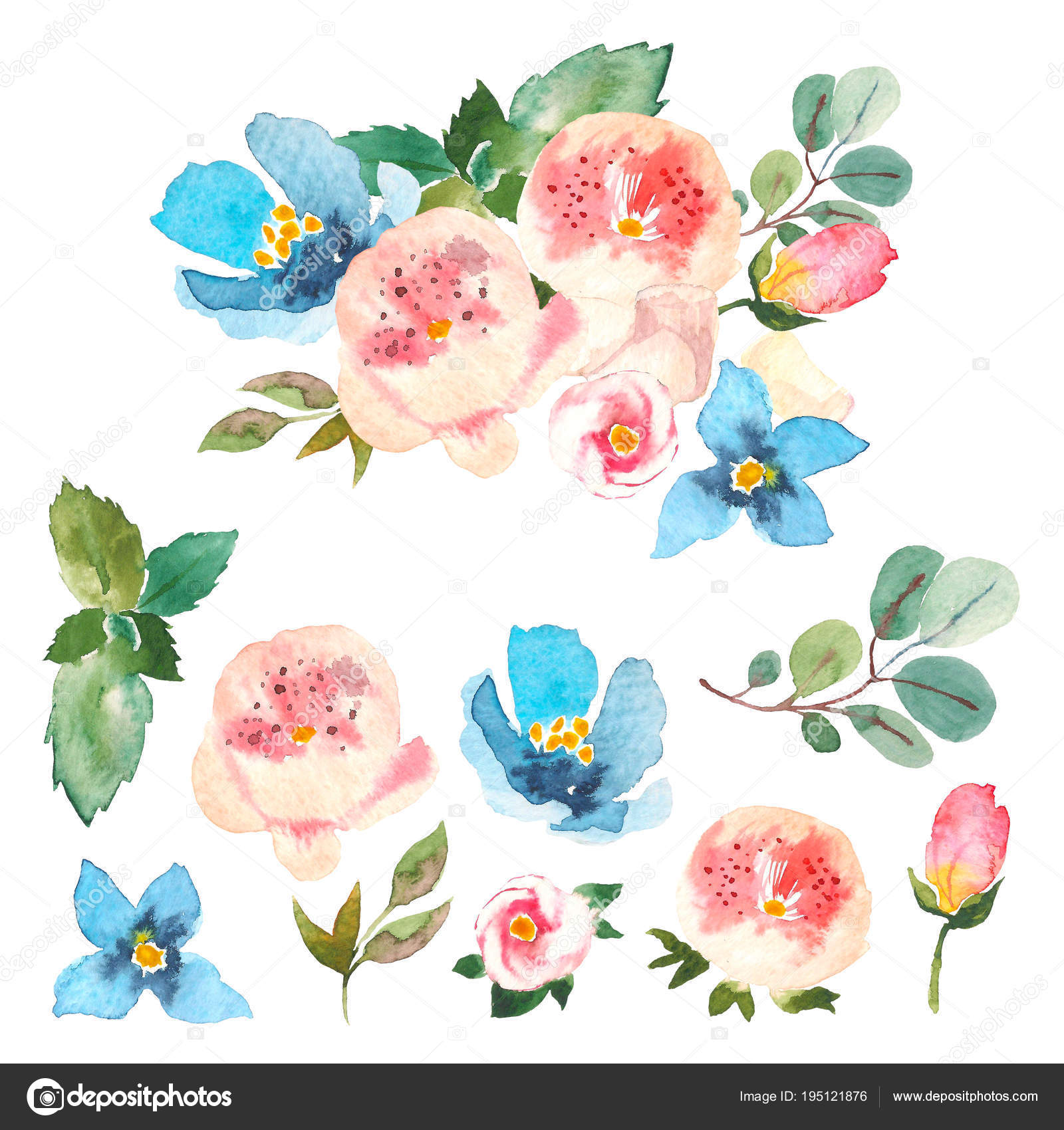 Akwarela Kwiatowy Zestaw Kolorowy Kwiatowy Kolekcji Z Liści