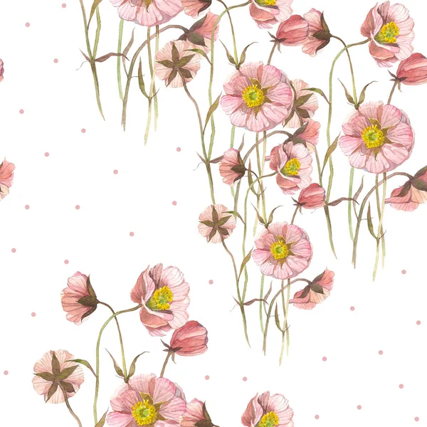 Χωρίς ραφή πρότυπο άγριο λουλούδι. Ακουαρέλα floral εικονογράφηση. Βοτανική διακοσμητικό στοιχείο. Έννοια των λουλουδιών. Botanica έννοια. — Φωτογραφία Αρχείου