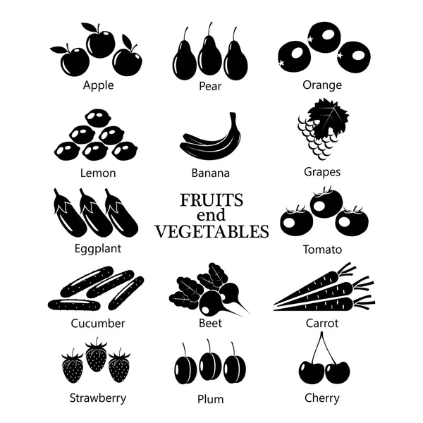 Conjunto vetorial de ícones de frutas e legumes . — Vetor de Stock