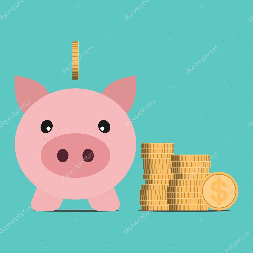 Piggy bank and coins. Vector illustration in flat style. For graphic and web design.