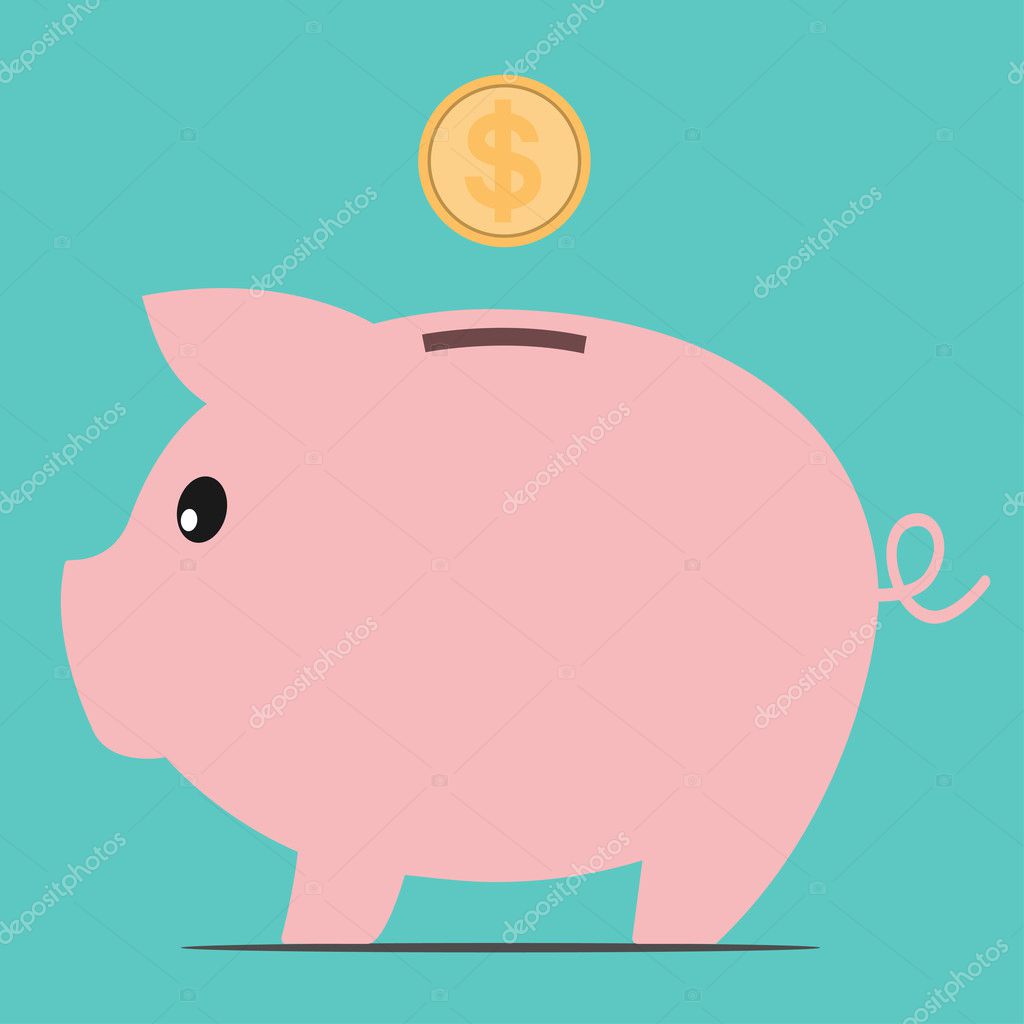 Piggy bank and coins. Vector illustration in flat style. For graphic and web design.