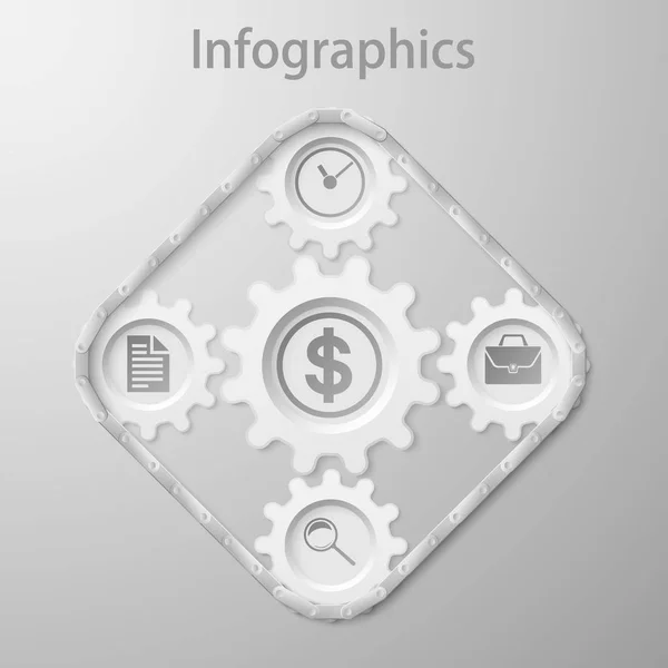Elemento de infografía. Mecanismo con engranajes y cadena . — Vector de stock