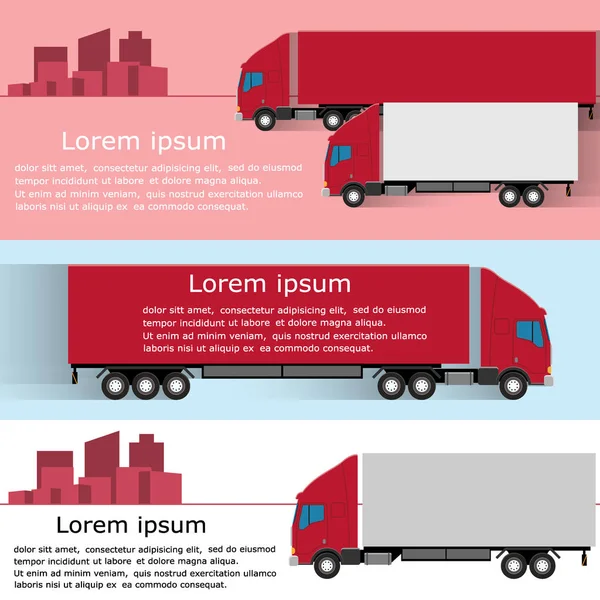 Conjunto de pancartas planas sobre el tema del transporte en camión . — Vector de stock